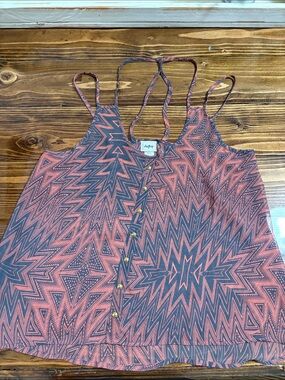 Daytrip Coral and Black Geometric Button-Front cami